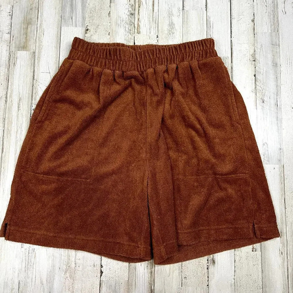 FP Beach Free People Women XS Terry Shorts Brown Casual Soft Fabric Side Pockets - Picture 1 of 3